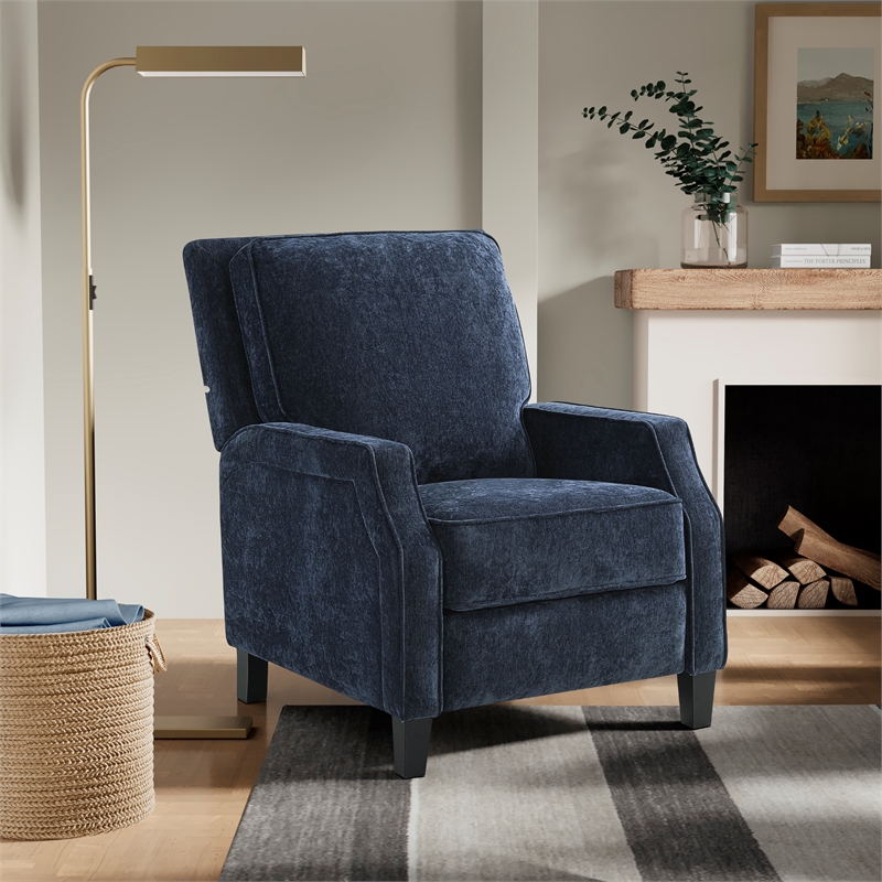 Relax A Lounger Sarina Pushback Recliner in Navy Blue Woven Fabric Upholstery