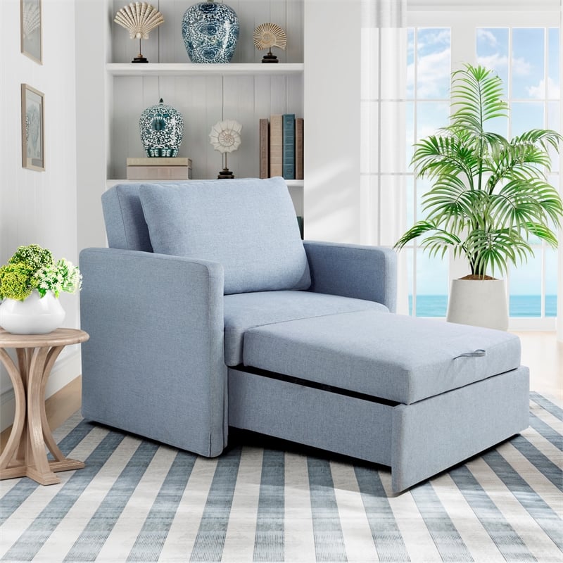 Serta Bakersfield Twin Convertible Chair in Blue Woven Fabric Upholstery