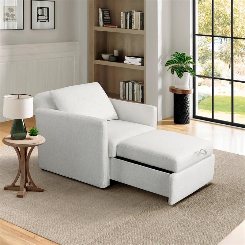 Serta Bakersfield Twin Convertible Chair in Cream Woven Fabric Upholstery