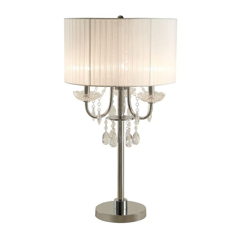 Zoe S Furniture Coaster Hanging Crystal Table Lamp In White Coaster Hanging Crystal Table Lamp In White