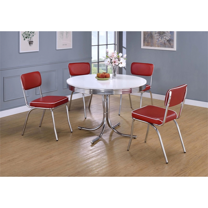 Coaster Cleveland 5 Piece Retro Round Dining Set in White and Red