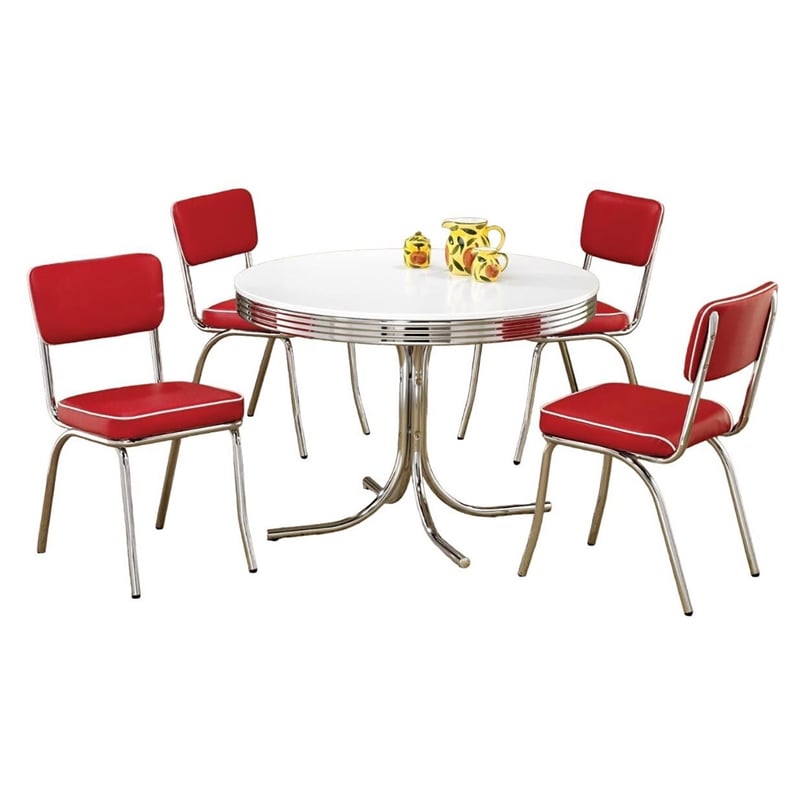 Coaster Cleveland 5 Piece Retro Round Dining Set in White and Red
