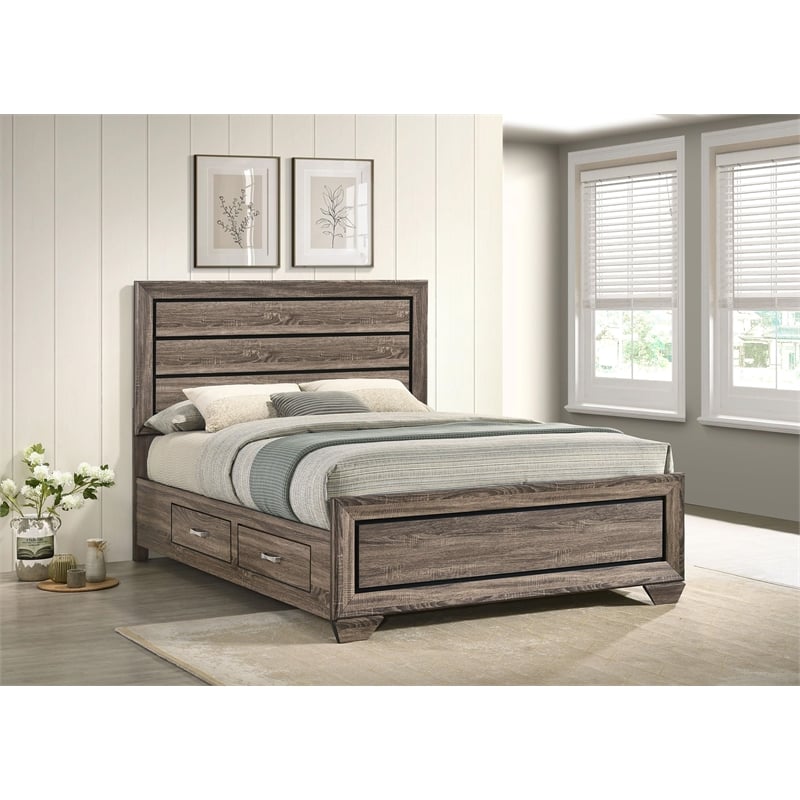 Kauffman Wood Queen Storage Panel Bed Washed Taupe