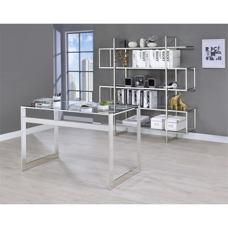 Hartford 47-inch Glass Top Writing Desk Chrome