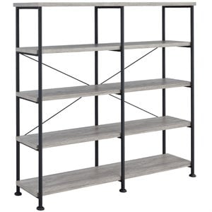 Analiese Engineered Wood 63-inch 4-shelf Double Bookshelf Gray Driftwood