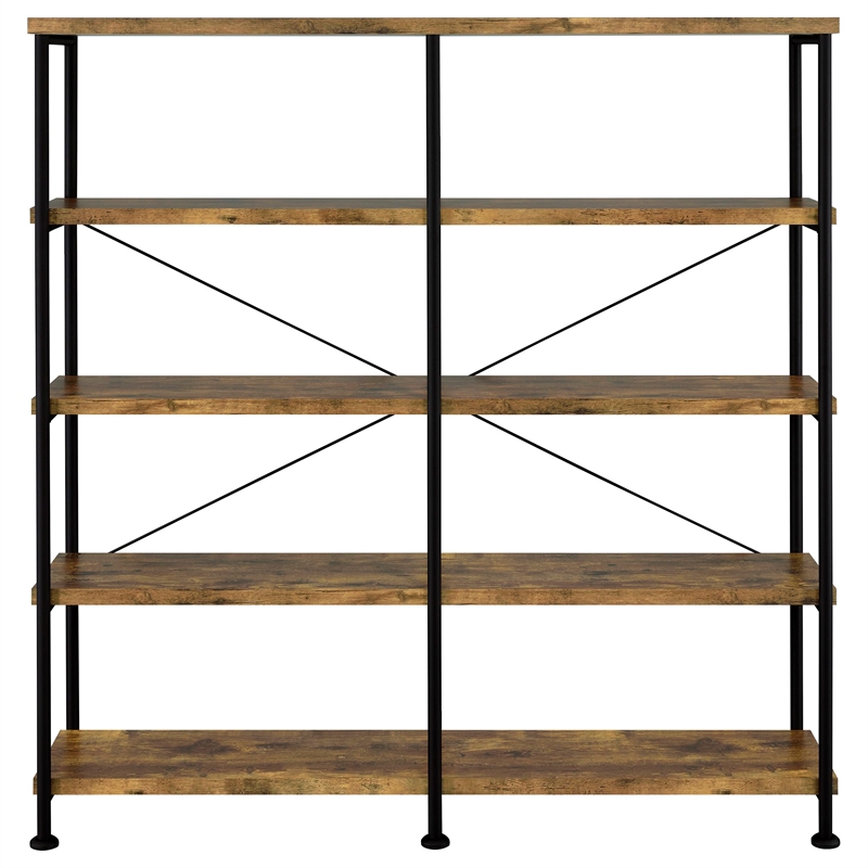 Analiese Engineered Wood 63-inch 4-shelf Double Bookshelf Rustic Nutmeg