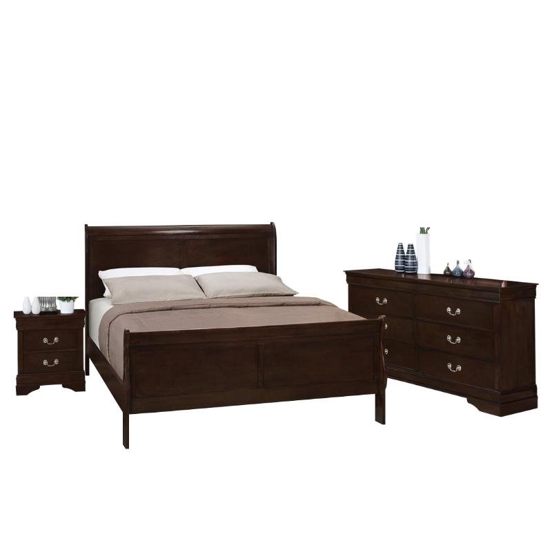Coaster Louis Philippe 3PC Set with Full Bed and Nightstand with Dresser in Brown