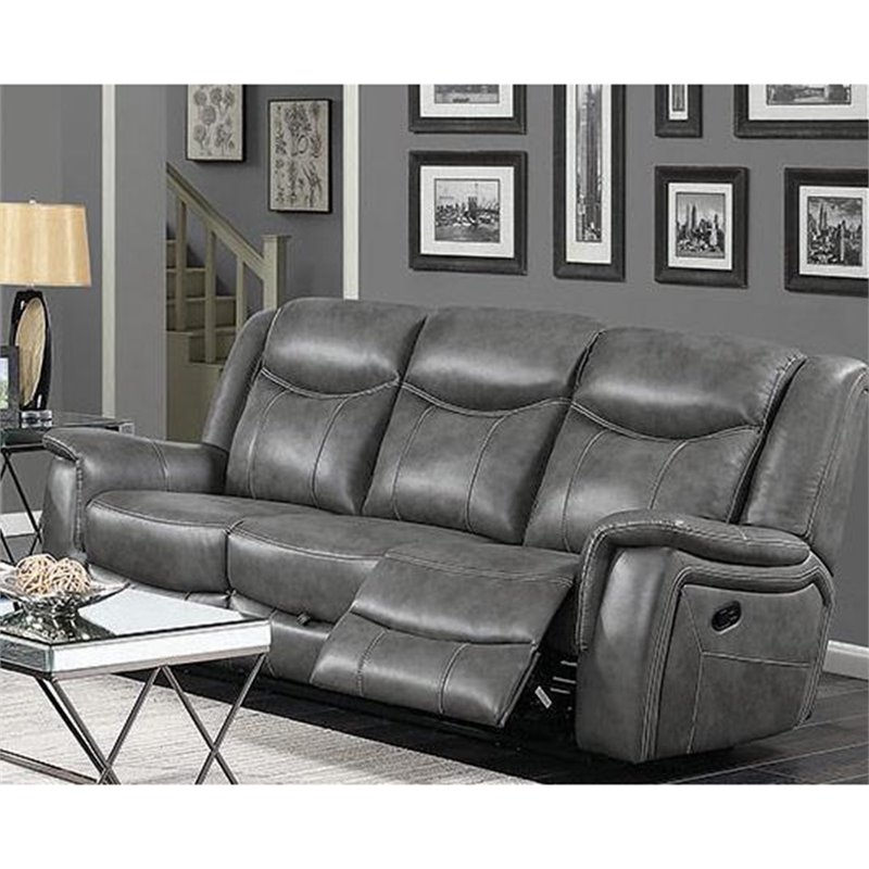 Conrad 2-piece Upholstered Padded Arm Motion Sofa Set Grey