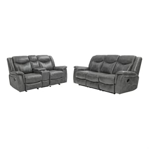 Conrad 2-piece Upholstered Padded Arm Motion Sofa Set Grey