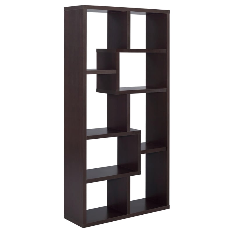 Theo 71-inch 6-shelf Wood Bookshelf Cappuccino