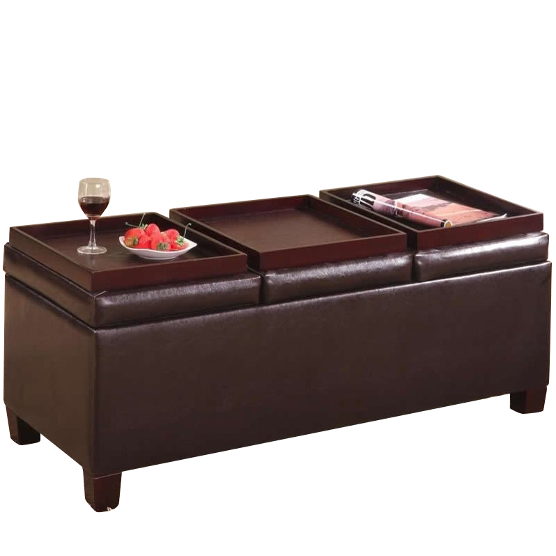Vignettes Coaster Faux Leather Storage Ottoman With Reversible Trays