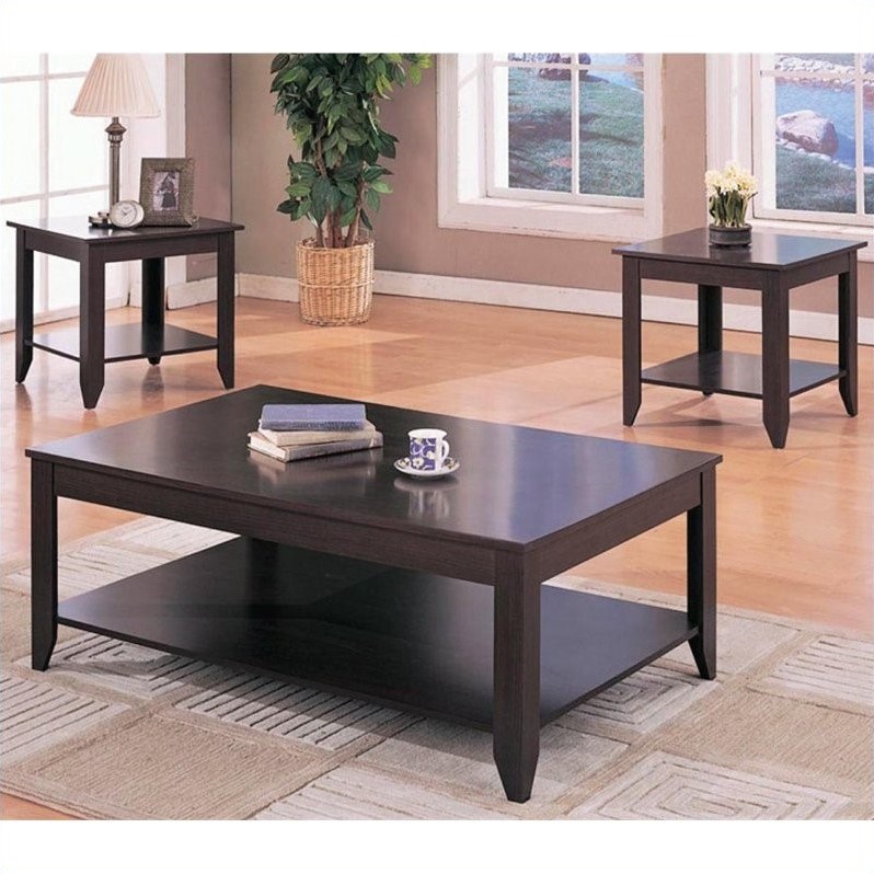 Vignettes Coaster Contemporary 3 Piece Occasional Table Set In Cappuccino With Shelves