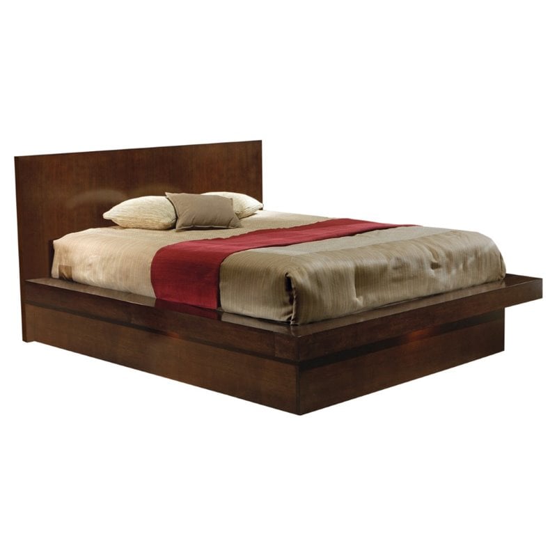 Jessica Wood Eastern King LED Panel Bed Cappuccino