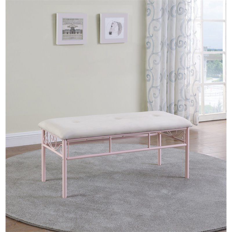 Coaster Massi Traditional Fabric Tufted Upholstered Bench in White