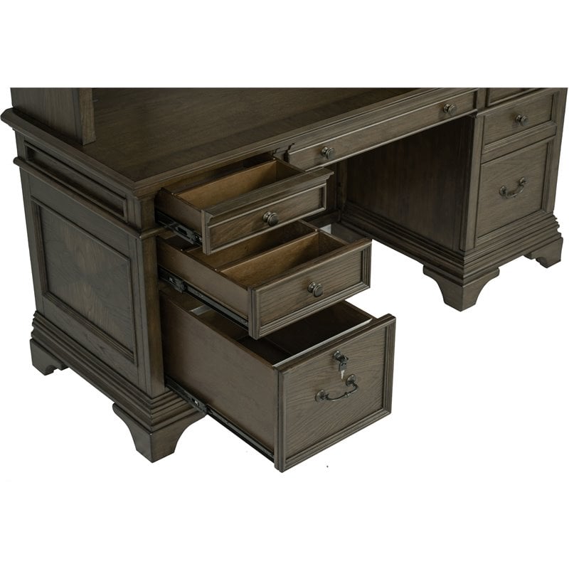 Hartshill 66-inch 5-drawer Credenza with Hutch Burnished Oak