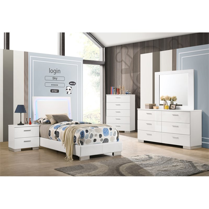 Felicity 5-piece Twin Bedroom Set White High Gloss