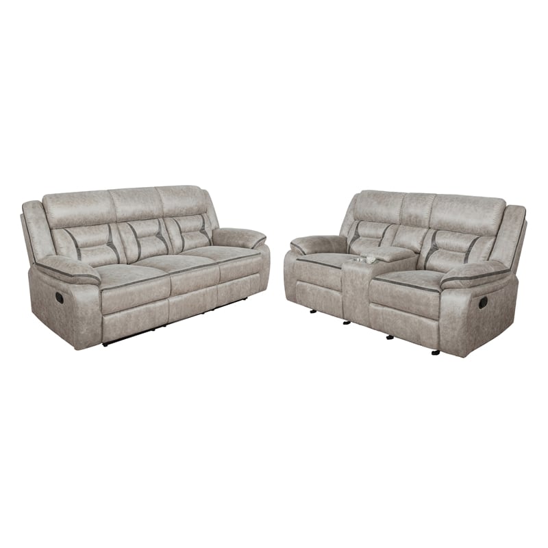 Greer 2-piece Upholstered Reclining Sofa Set Taupe