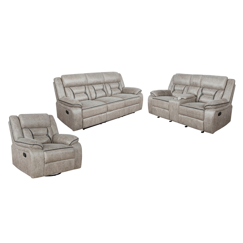 Greer 3-piece Upholstered Reclining Sofa Set Taupe