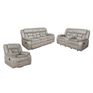 Greer 3-piece Upholstered Reclining Sofa Set Taupe