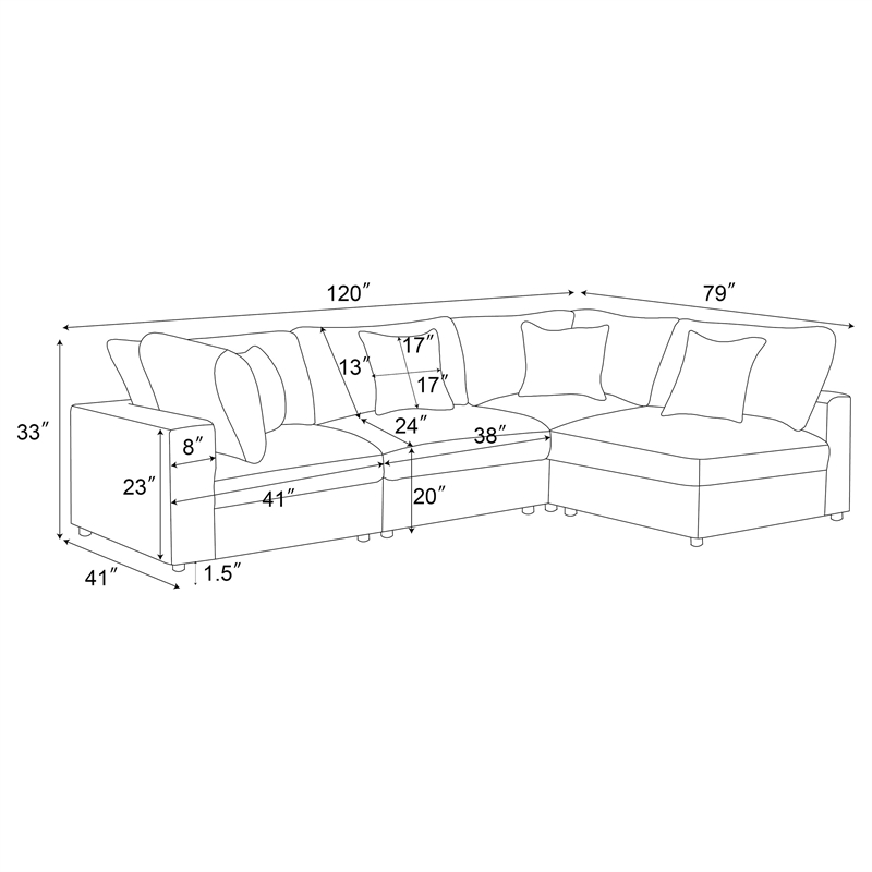 Serene 4-piece Upholstered Modular Sectional Sofa Charcoal