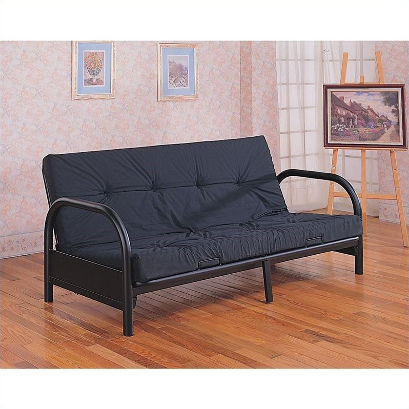 Coaster Metal Full Size Futon Frame with Small Armrest in Black 2345