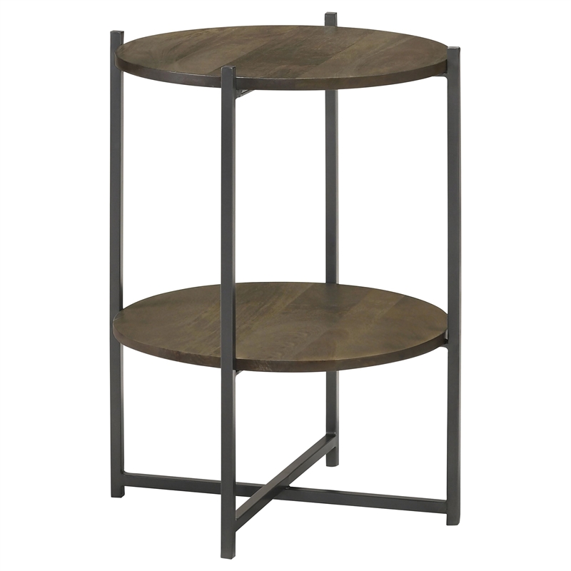 Coaster Axel Round Accent Table with Open Shelf in Natural and Gunmetal