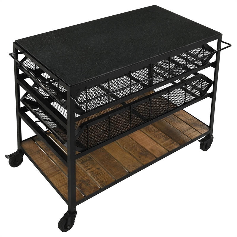 Coaster Evander Marble Top Kitchen Cart with Removable Shelves in Black