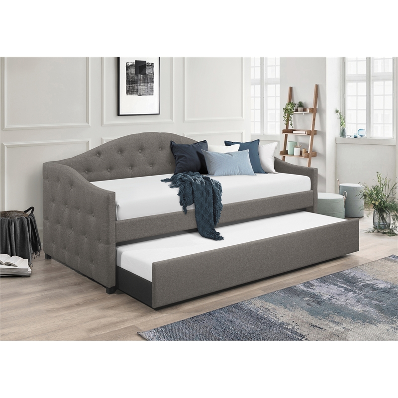 Sadie Upholstered Twin Daybed with Trundle Grey