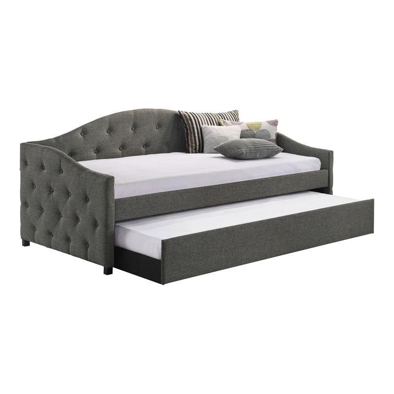 Sadie Upholstered Twin Daybed with Trundle Grey