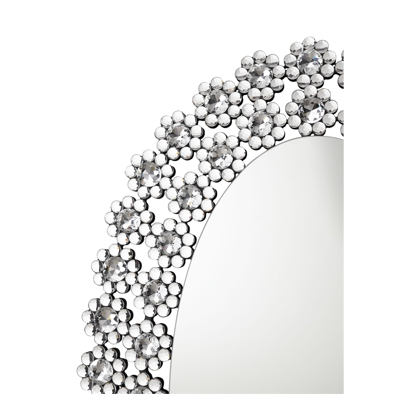 Colleen 31 x 47 Inch Oval Wall Mirror Crystal Flowers Silver