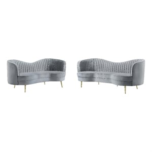 Sophia 2-piece Upholstered Channel Tufted Sofa Set Grey