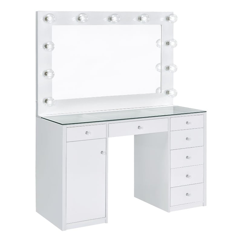 Acena 7-drawer Vanity Set with Lighting White High Gloss