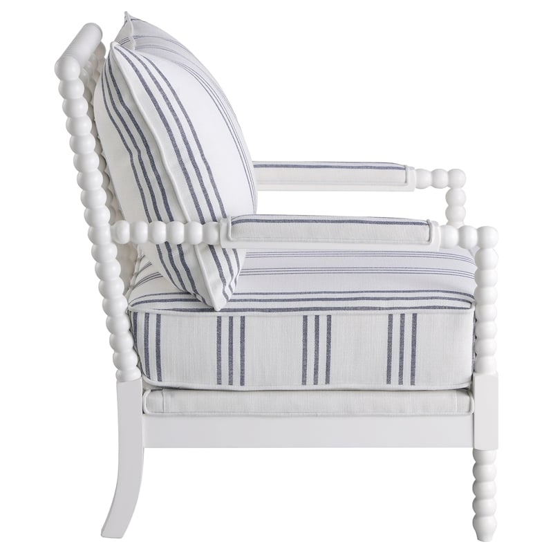 Blanchett Upholstered Bobbin Accent Chair Turned Wood Frame White and Navy