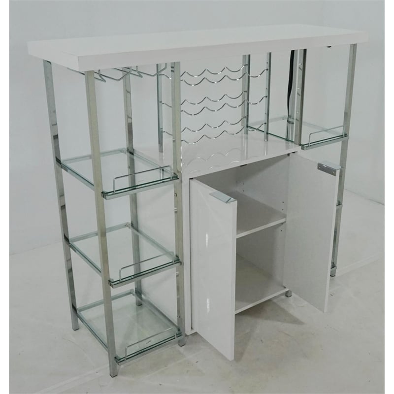Gallimore 2-door Bar Cabinet Wine Storage White High Gloss