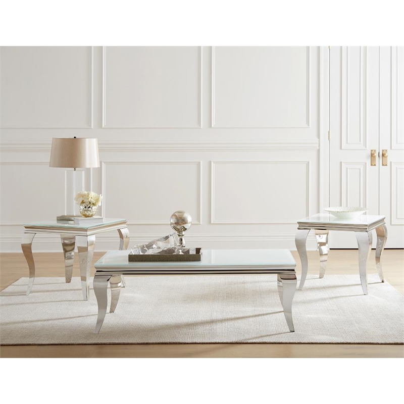 Carone Square Glass Top End Side Table White and Chrome