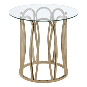 Monett Round Glass Top Side End Table Chocolate Chrome