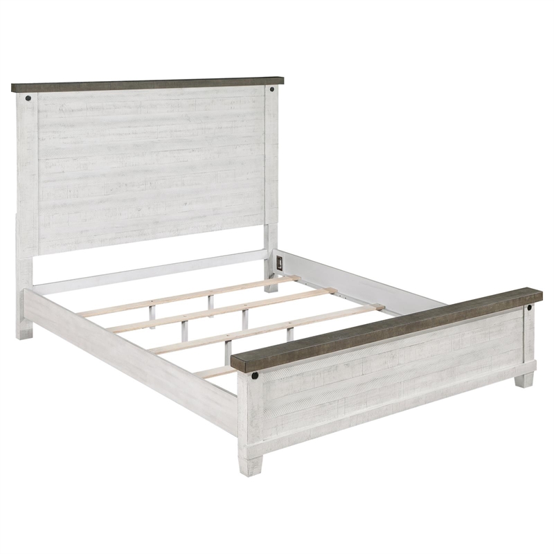 coaster lilith wood queen panel bed distressed in gray and white