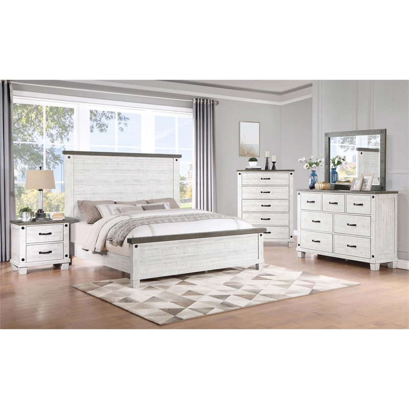 coaster lilith wood queen panel bed distressed in gray and white