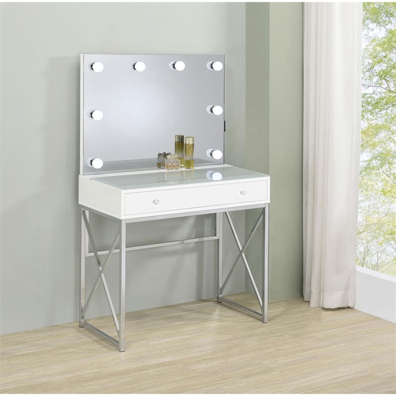 Eliza Vanity Set with Lighting & Stool White and Chrome