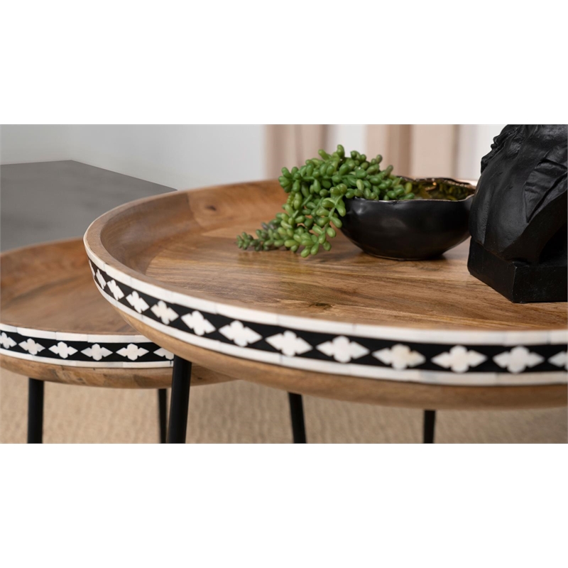 Ollie 2-piece Solid Wood Bone Inlay Nesting Table Natural