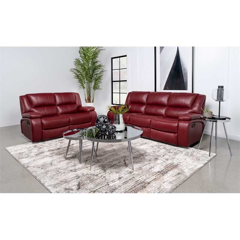 Coaster Camila 2-Piece Faux Leather Upholstered Reclining Sofa Set in Red