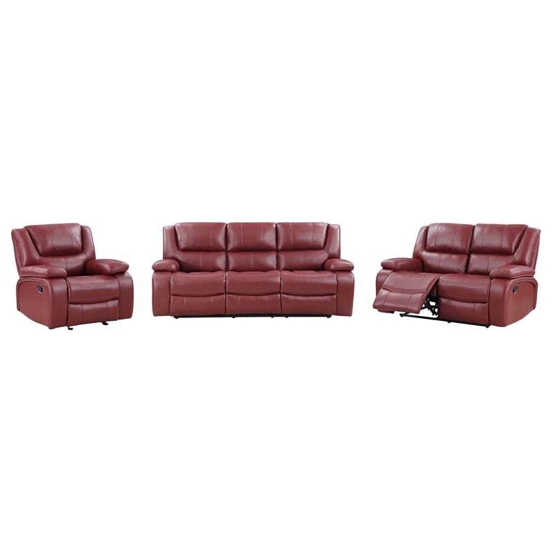 Coaster Camila 3-Piece Faux Leather Upholstered Reclining Sofa Set in Red