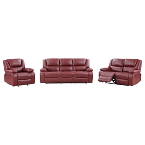 Coaster Camila 3-Piece Faux Leather Upholstered Reclining Sofa Set in Red