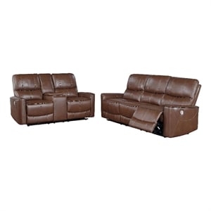 Greenfield 2-piece Power Reclining Sofa Set Saddle Brown