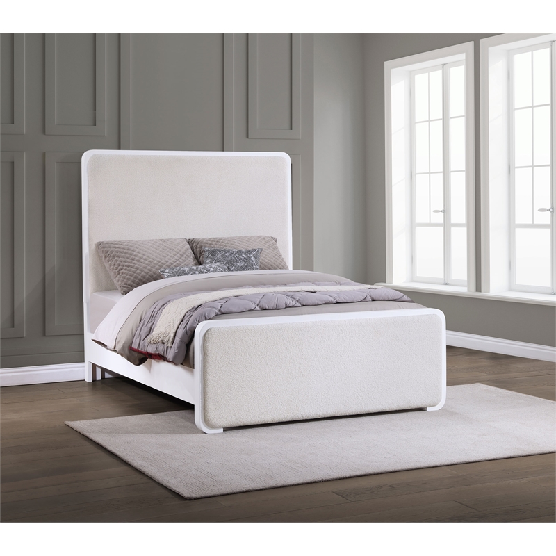 Coaster Anastasia Upholstered Wood Eastern King Panel Bed Pearl in White/Beige