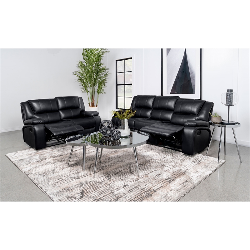 Coaster Camila 2-Piece Faux Leather Upholstered Reclining Sofa Set in Black