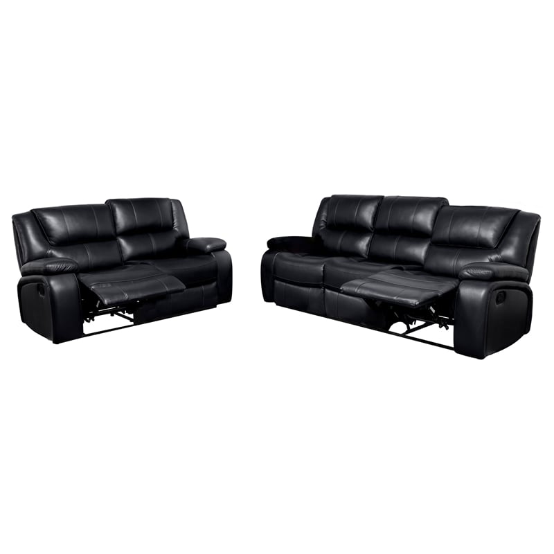 Coaster Camila 2-Piece Faux Leather Upholstered Reclining Sofa Set in Black