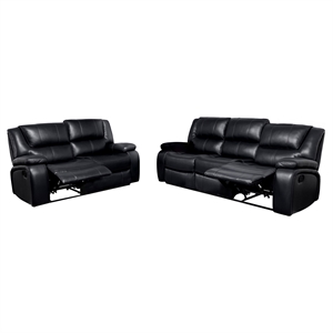 Coaster Camila 2-Piece Faux Leather Upholstered Reclining Sofa Set in Black