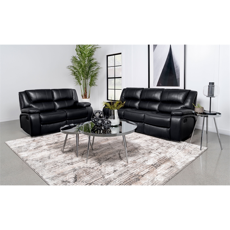 Coaster Camila 2-Piece Faux Leather Upholstered Reclining Sofa Set in Black