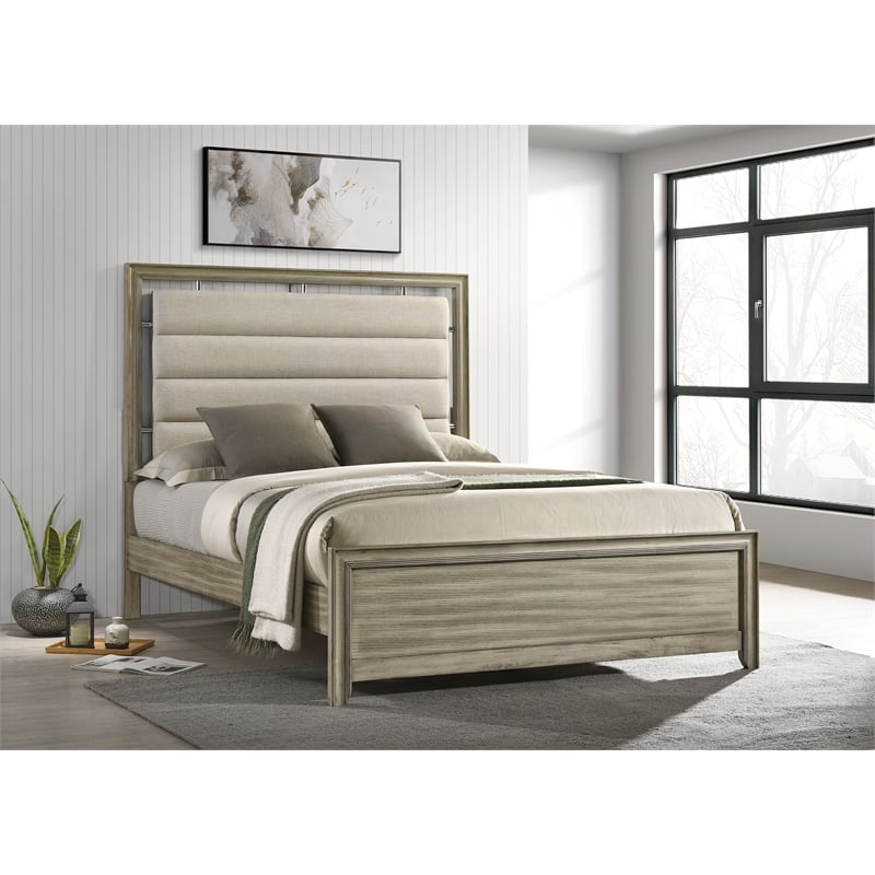 Coaster Giselle Farmhouse Wood Upholstered California King Bed in Rustic Beige